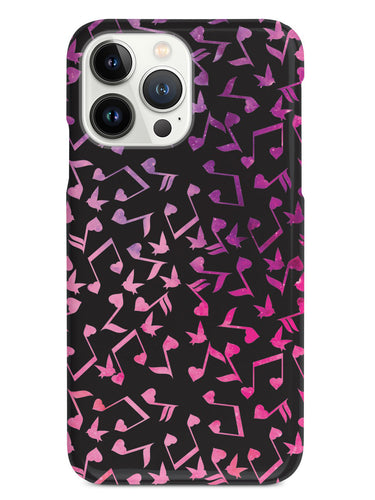 Heart Music Notes Pattern - Pink Watercolor - Black Case