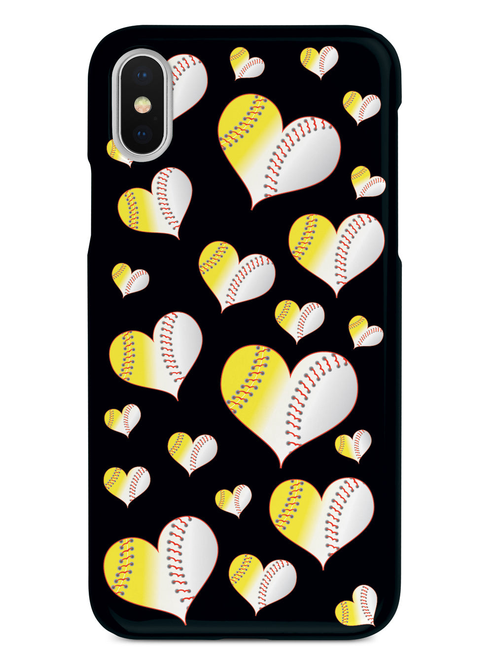Baseball Softball Combo Hearts Pattern - Black Case