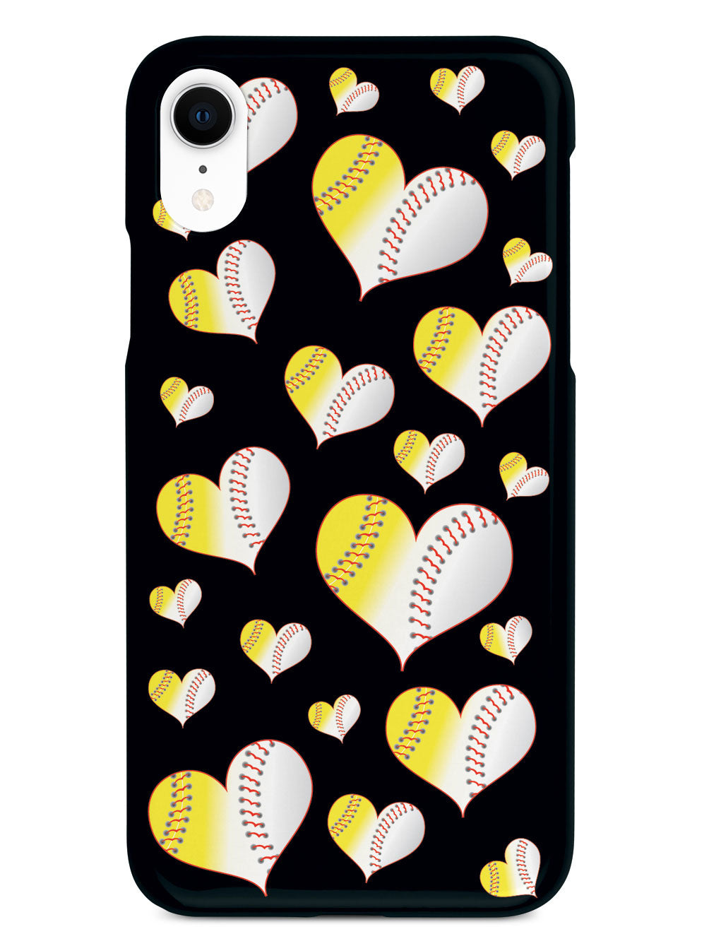 Baseball Softball Combo Hearts Pattern - Black Case