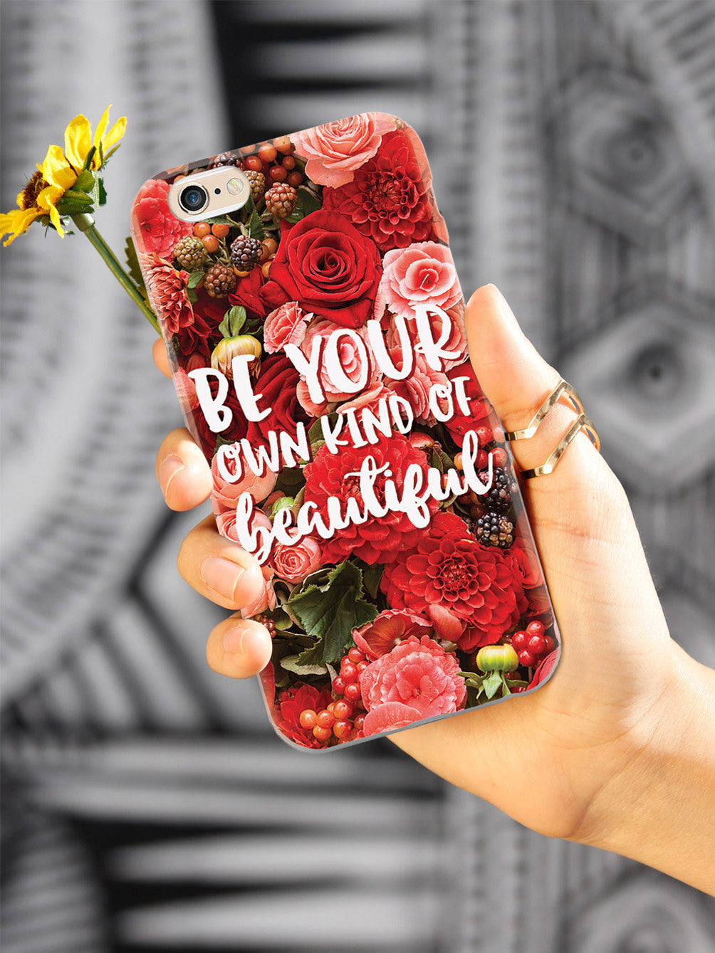 Be Your Own Kind of Beautiful - Red Flower Background Case