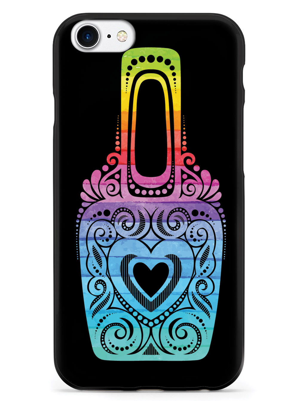 Fancy Nail Polish Bottle - Rainbow Watercolor - Black Case