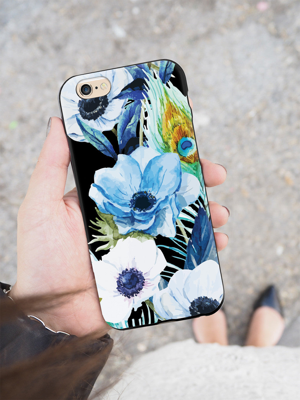 Peacock Feather Flowers - Black Case