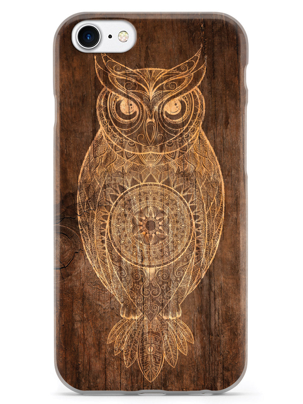 Faux Wooden Mandala Owl - White Case