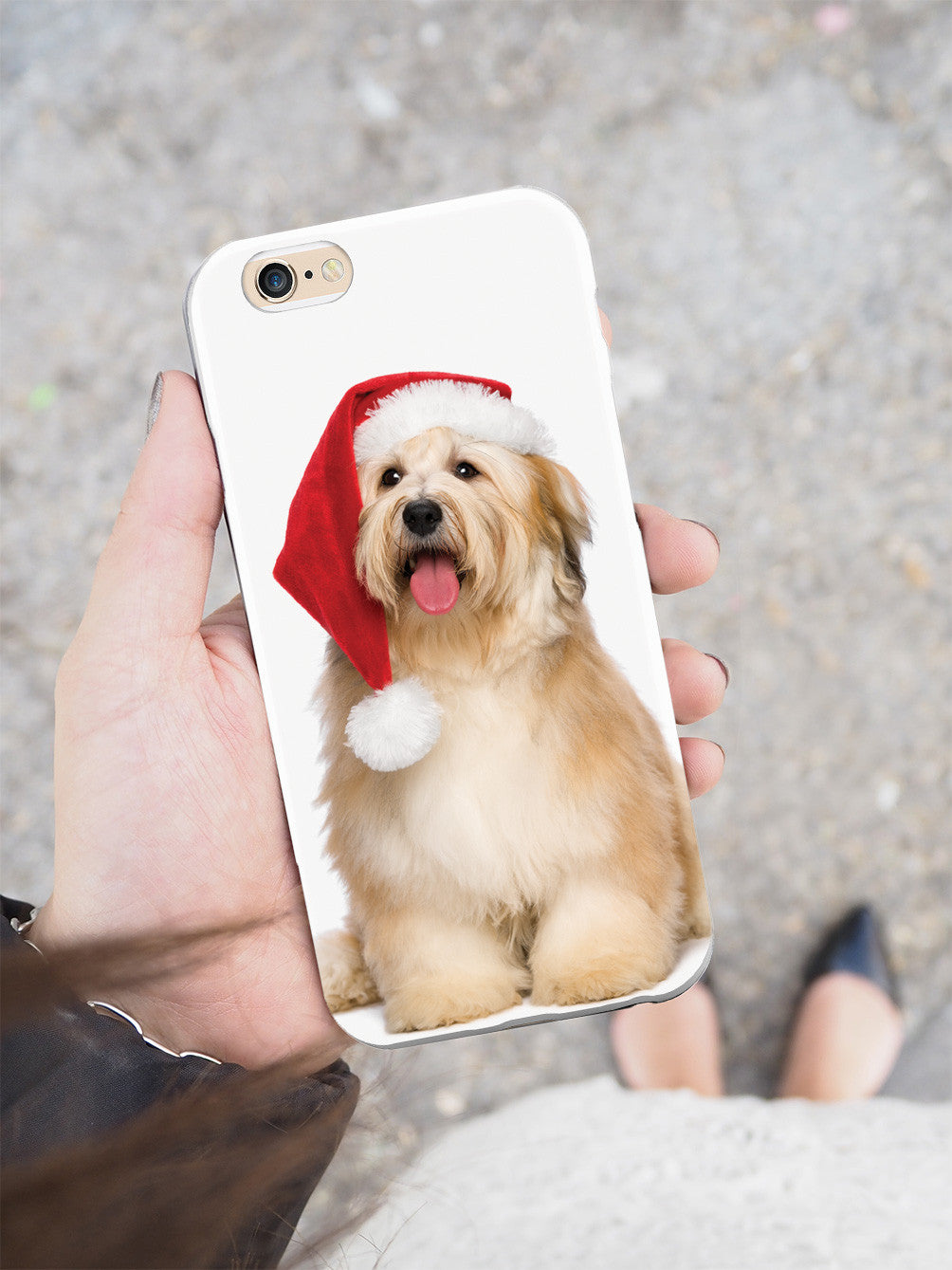 Jolly Bichon with Christmas Hat Case