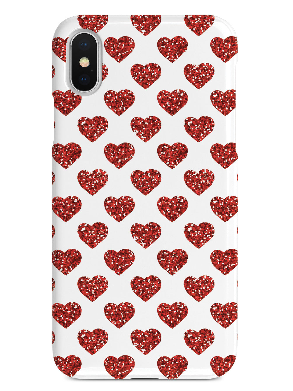 Red Glitter Heart Pattern - White Case