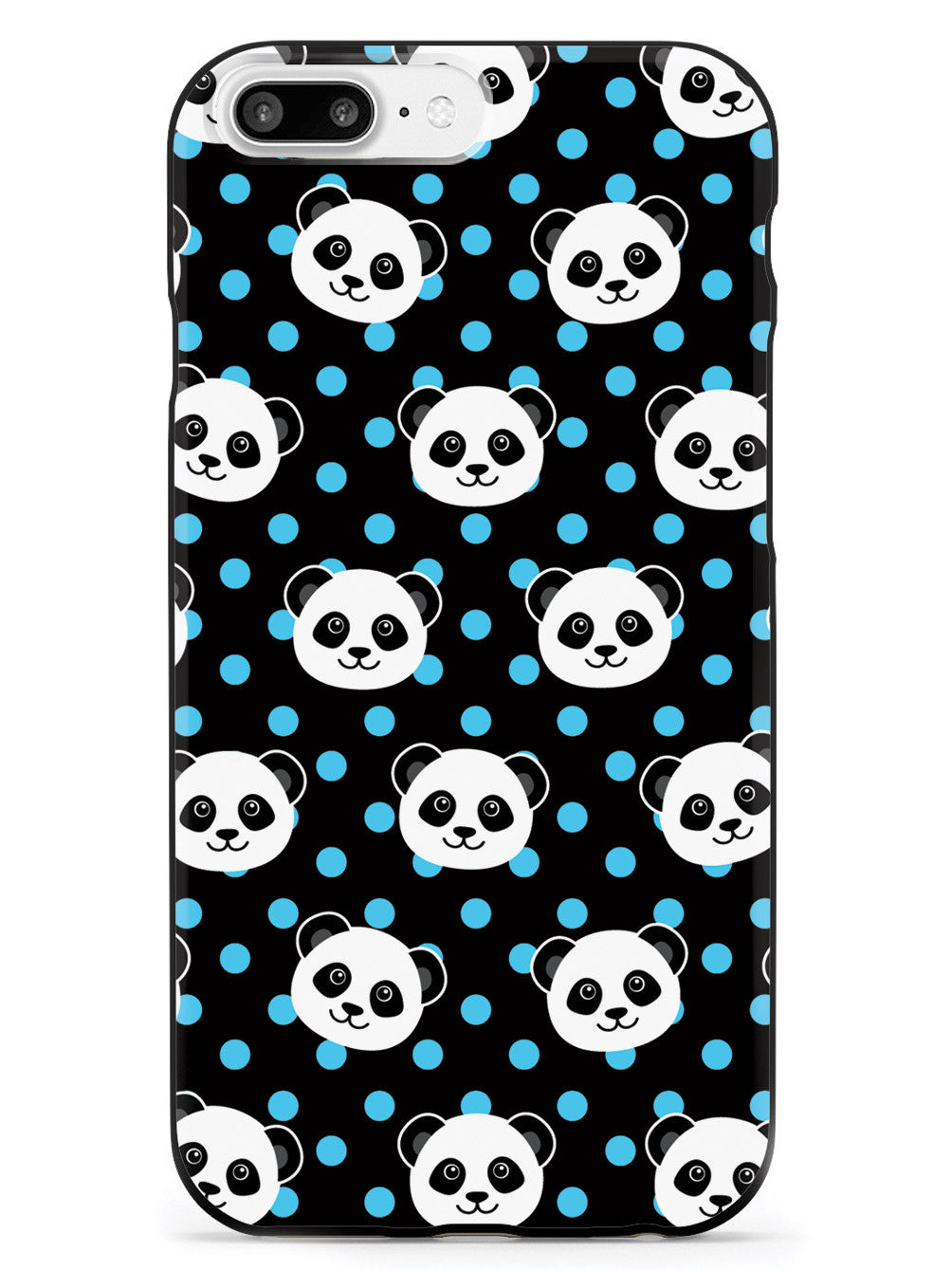 Cute Panda Pattern - Blue Polka Dots - Black Case