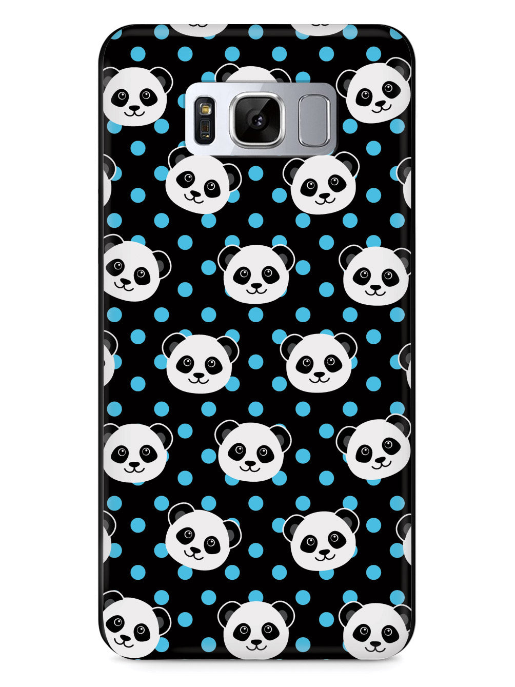 Cute Panda Pattern - Blue Polka Dots - Black Case