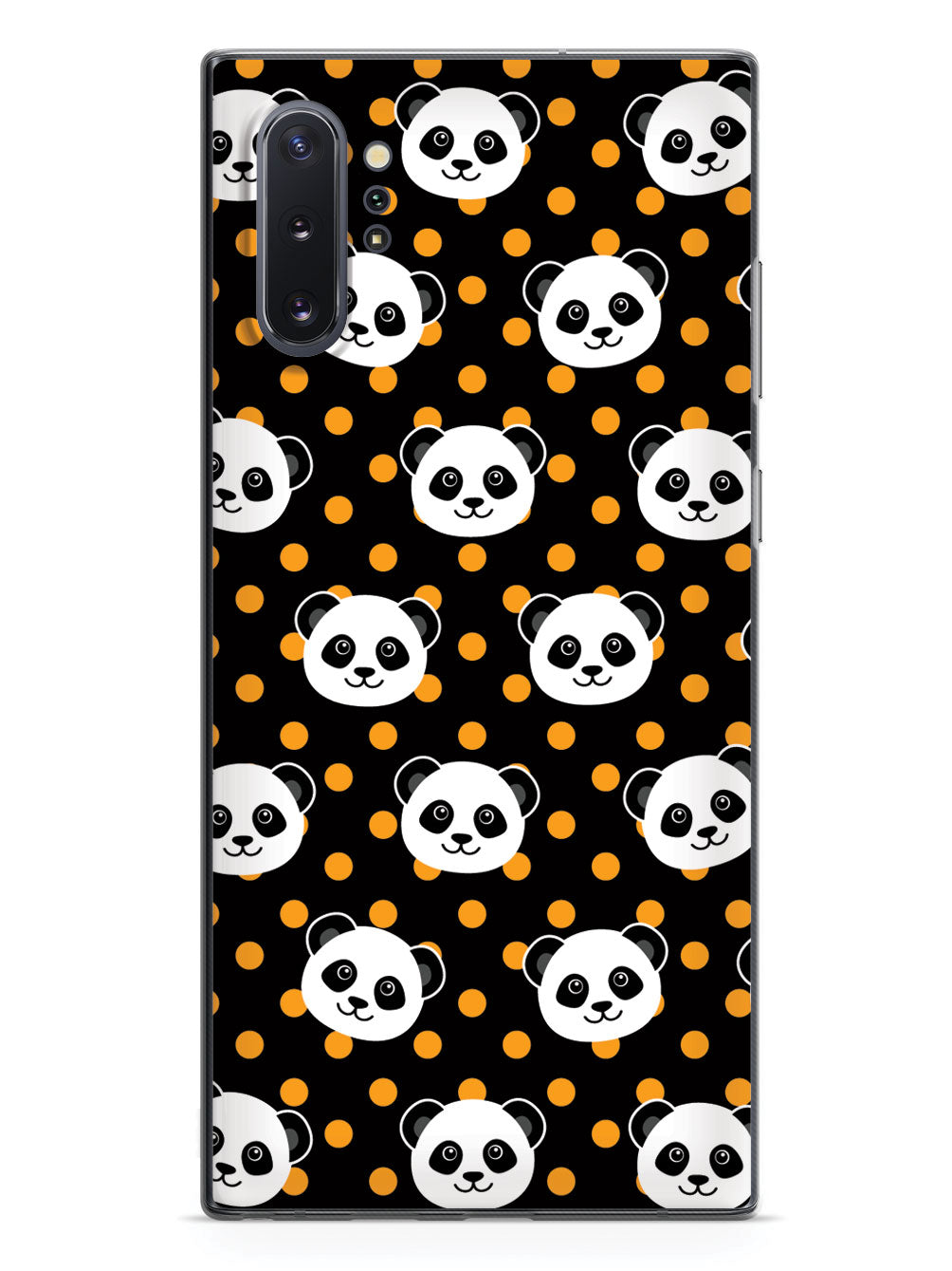 Cute Panda Pattern - Orange Polka Dots - Black Case