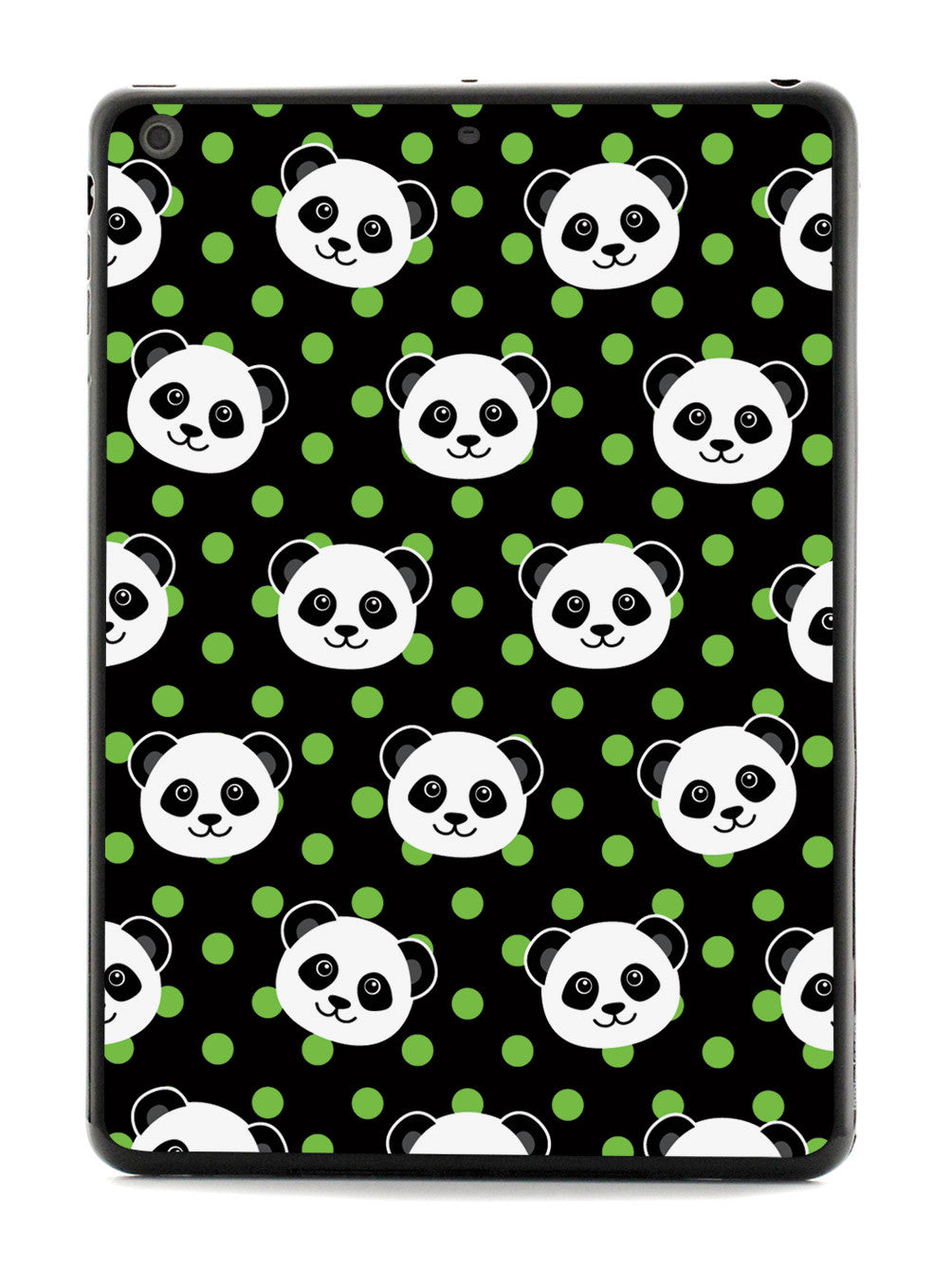 Cute Panda Pattern - Green Polka Dots - Black Case