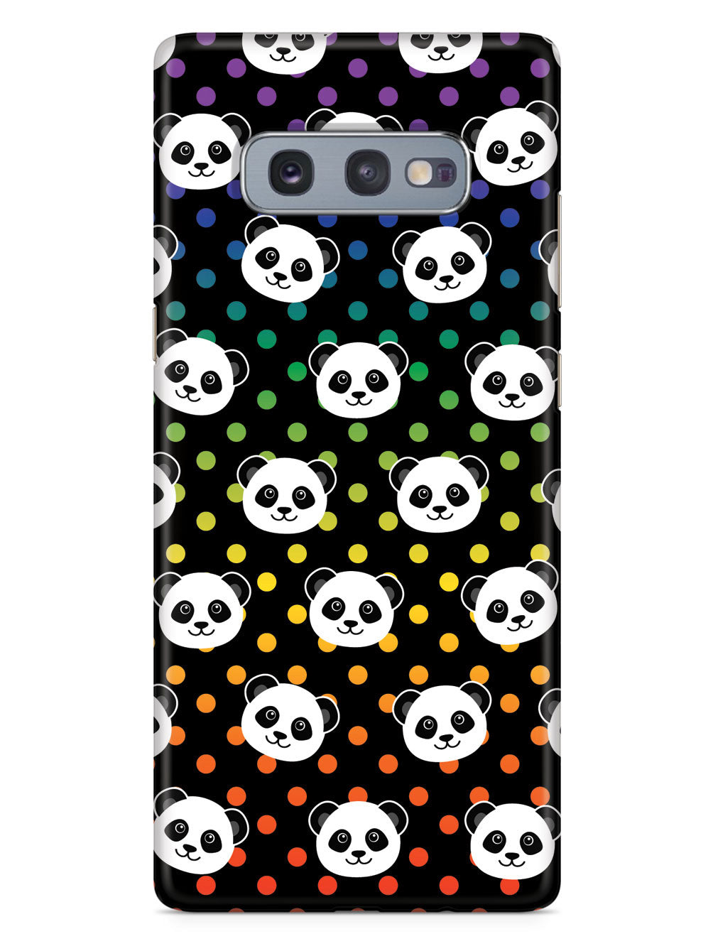 Cute Panda Pattern - Rainbow Polka Dots - Black Case
