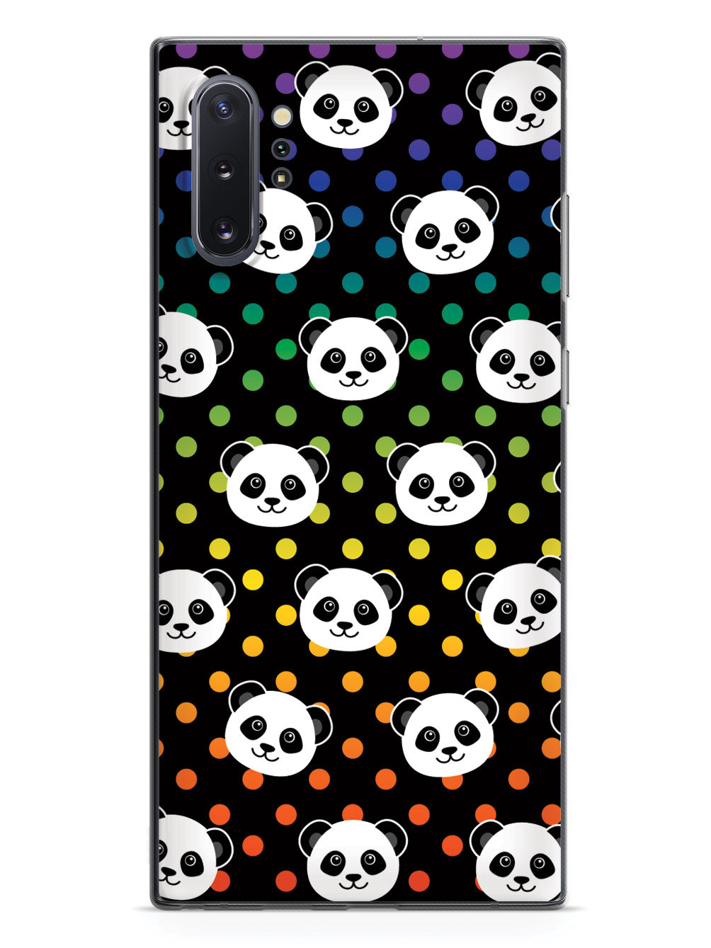 Cute Panda Pattern - Rainbow Polka Dots - Black Case