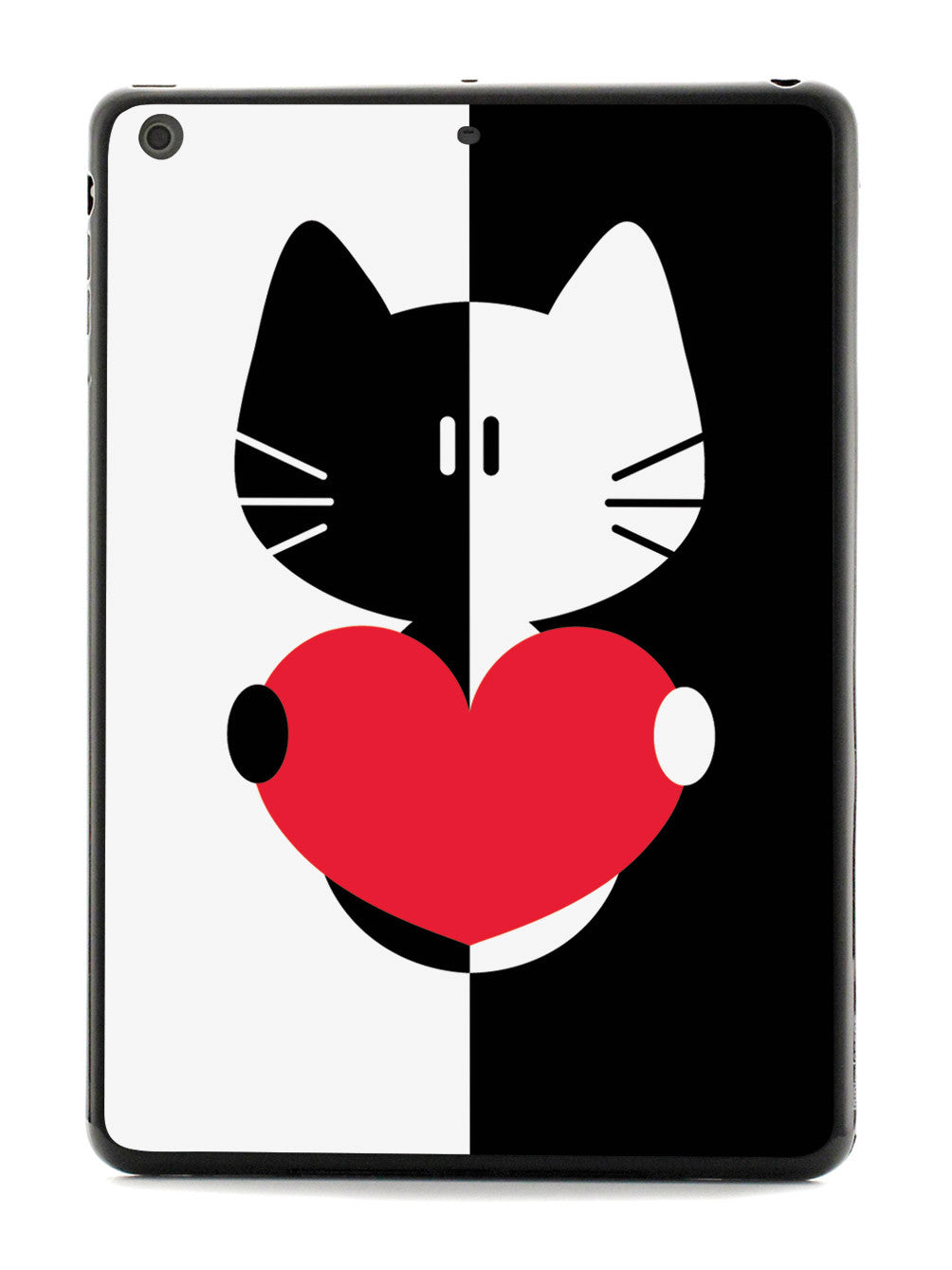 Black & White Cartoon Cat Heart - Black Case