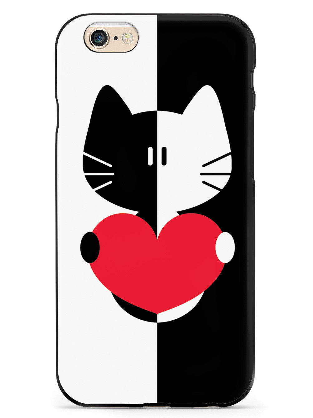 Black & White Cartoon Cat Heart - Black Case