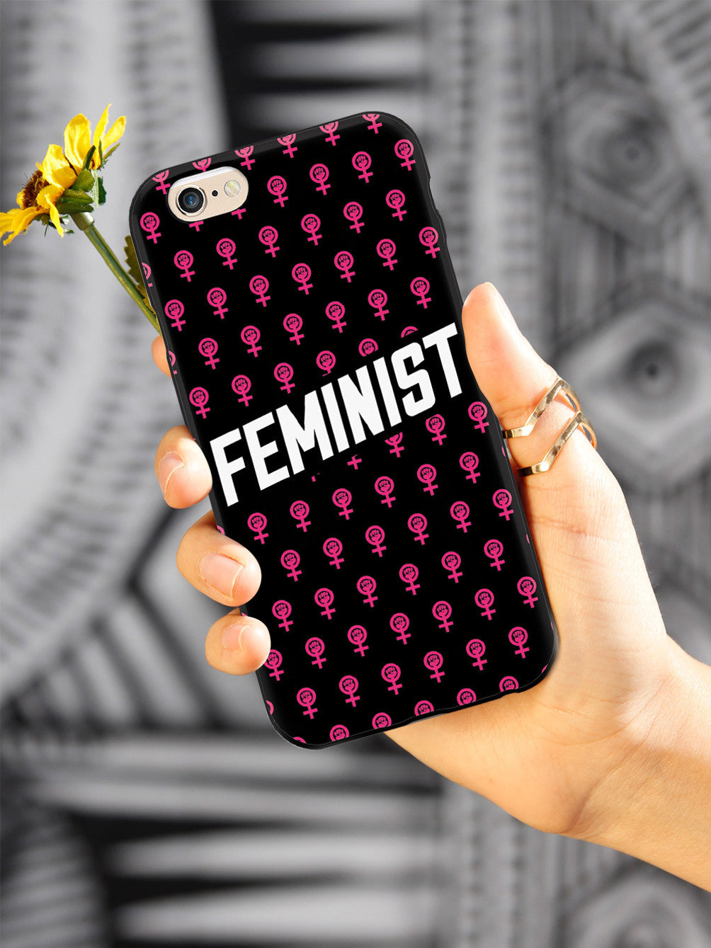 Pink Feminist Pattern - Black Case