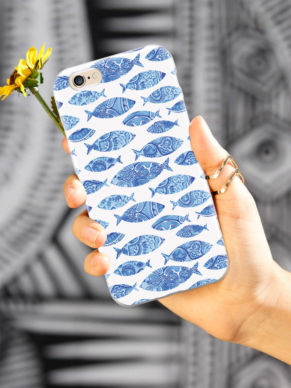 Ocean Blue Fish Fabric Pattern - White Case