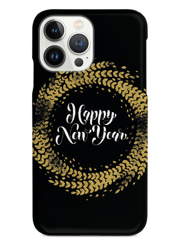Happy New Year - Gold Leaf Circle - Black Case