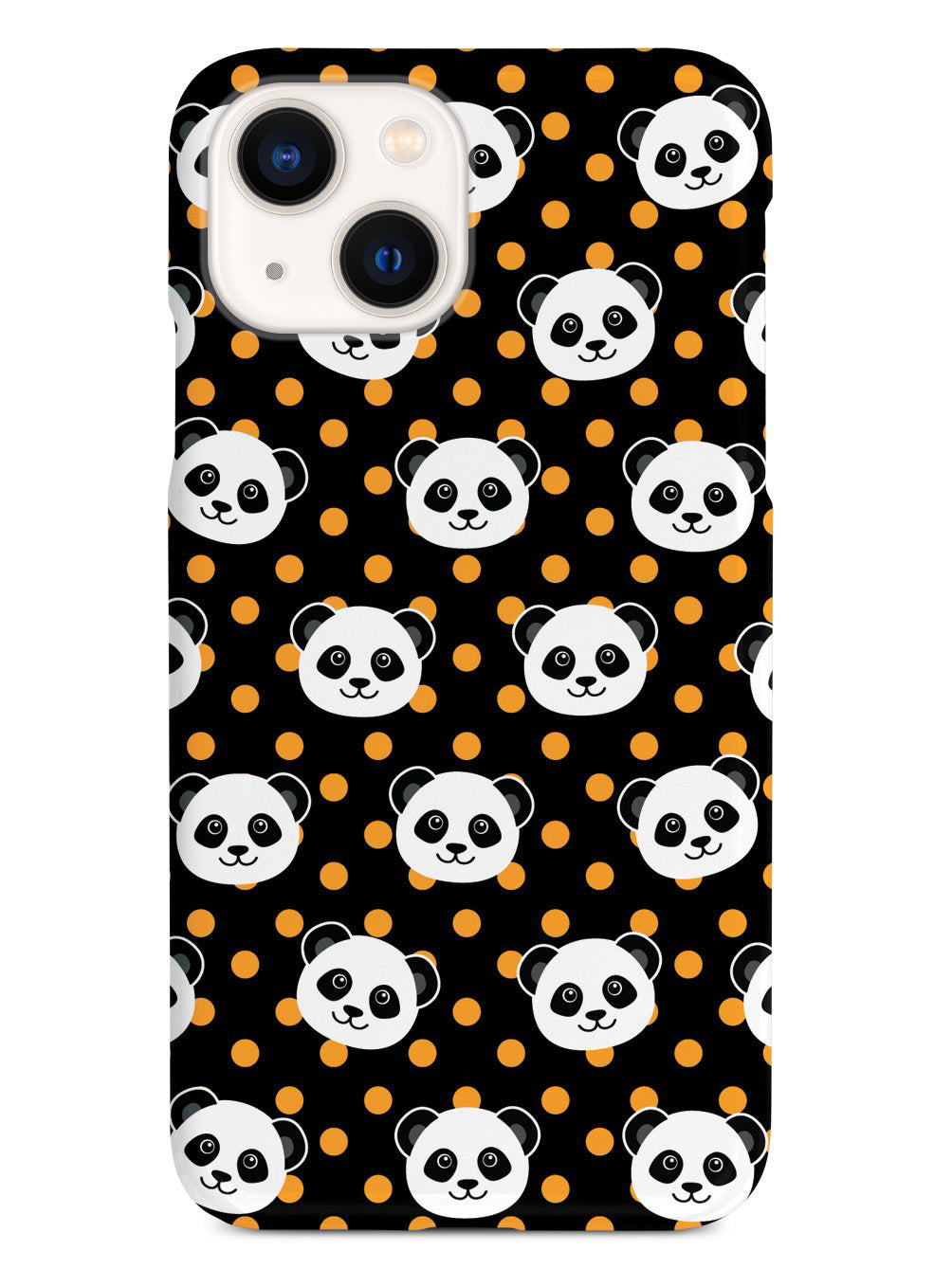 Cute Panda Pattern - Orange Polka Dots - Black Case