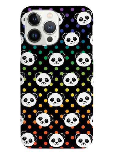 Cute Panda Pattern - Rainbow Polka Dots - Black Case